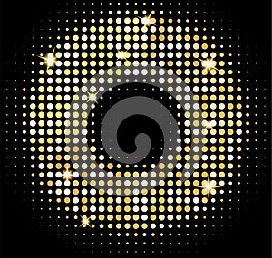 Vector gold disco lights background. Golden shiny mosaic in disco ball style. Abstract background