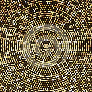 Vector Gold Disco lights background. Round golden mosaic concept