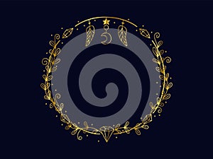 Vector gold frame for astrological forecast. Template for the text of an astrologer, for predictions. Vector hand drawn