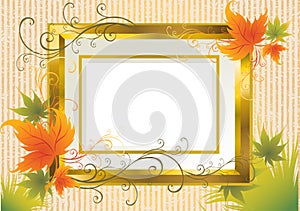 Vector gold frame with Autumn Leafs. Thanksgiving