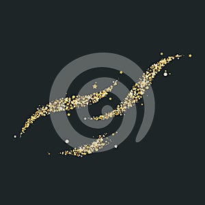 Vector gold glitter wave or flame abstract background, shiny golden sparkles, vip design element isolated on dark