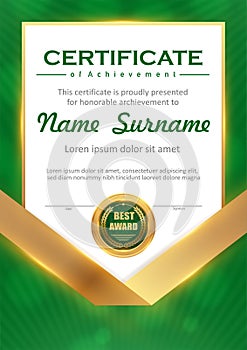 Vector gold and green certificate template