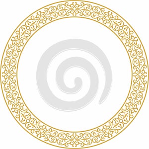 Vector gold Kazakh national round pattern, frame.