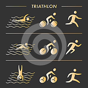 Vector gold line logo triathlon