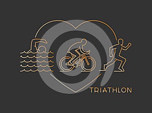 Vector gold line logo triathlon