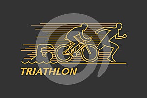 Vector gold line logo triathlon