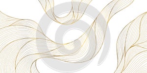 Vector gold line wave background, abstract luxury elegant pattern. Glitter flow japanese style shape, river, sea cover.