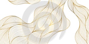 Vector gold line wave background, abstract luxury elegant pattern. Glitter flow japanese style shape, river, sea cover.