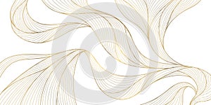 Vector gold line wave background, abstract luxury elegant pattern. Glitter flow japanese style shape, river, sea cover.