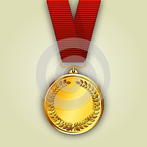 Vector gold medal on red ribbon