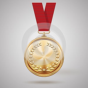 Vector gold medal on red ribbon photo