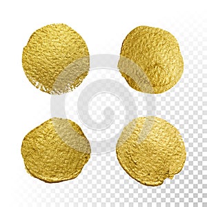 Vector gold paint circle smear stain texture set.