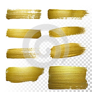 Vector gold paint smear stroke stain set.