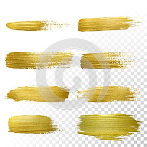 Vector gold paint smear stroke stain set.