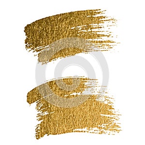 Vector gold paint smear stroke stain set. Abstract gold glitteri