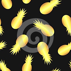 Vector gold pineapple fruit seamless pattern