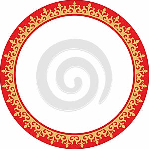 Vector gold and red Kazakh national round pattern, frame.