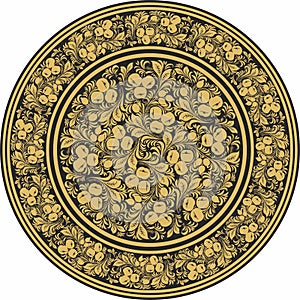 Vector gold round Russian folk ornament Khokhloma.