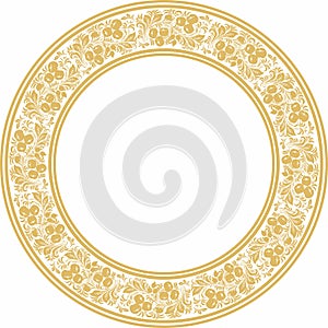 Vector gold round Russian folk ornament Khokhloma.