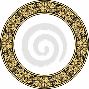 Vector gold round Russian folk ornament Khokhloma.