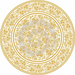 Vector gold round Russian folk ornament Khokhloma.