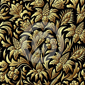 Vector gold seamless pattern, floral texture.