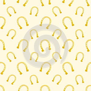 Vector gold seamless pattern of lucky horse shoes