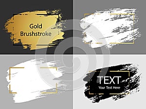 Vector gold, white and black paint stroke with border frame. Dir