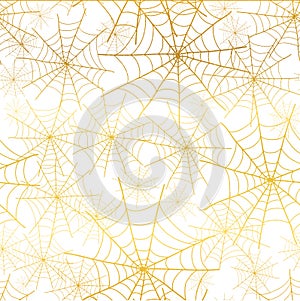 Vector gold white spiderweb Halloween seamless repeat pattern background. Great for spooky fabric, wallpaper, giftwrap photo