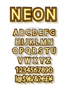 Vector golden alphabet with bulb lamps