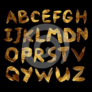 Vector golden alphabet. Unique brushed font