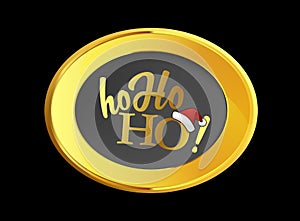 Vector golden background picture frame with Ho ho ho Santa shout laud and his red hat photo