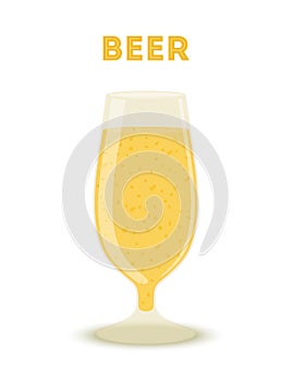 Vector golden beer in glass. Alcohol baverage