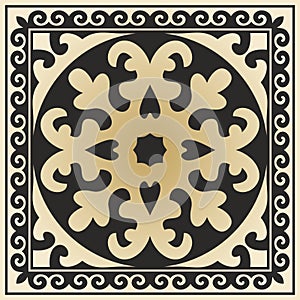 Vector golden with black Square Kazakh national ornament.