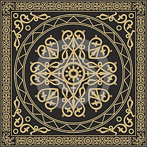 Vector golden and black square Yakut ornament.