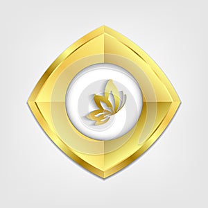 Vector golden button with butterfly icon photo
