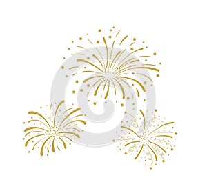 Vector Golden Doodle Fireworks Isolated, Celebration, Party Icon, Anniversary, New Year Eve.