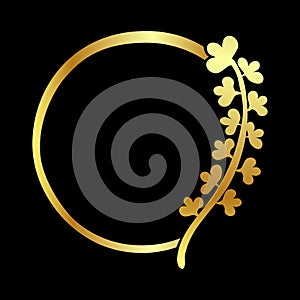 vector golden doodle sketch flower cicle frame, black background photo