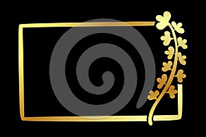 vector golden doodle sketch flower rectangle frame, black background