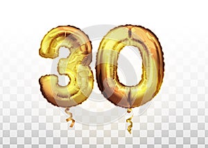 vector Golden foil number 30 thirty metallic balloon. Party decoration golden balloons. Anniversary sign for happy