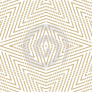 Vector golden geometric lines pattern. White and gold seamless linear background