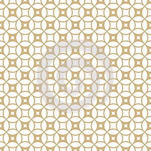 Vector golden geometric seamless pattern with rounded grid, net, mesh, lattice