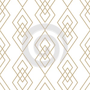 Vector golden geometric texture. Seamless pattern with thin lines, diamonds