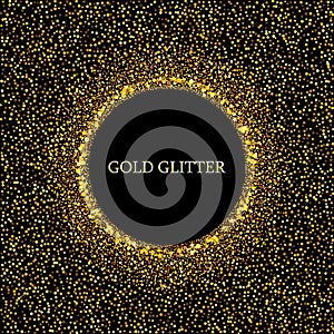 Vector golden glitter background with copy space. Golden star dust glam circle Element design