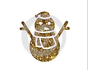 Vector golden glitter Christmas snowman with scraf icon