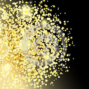 Vector golden glitter dust particles in circle shape.