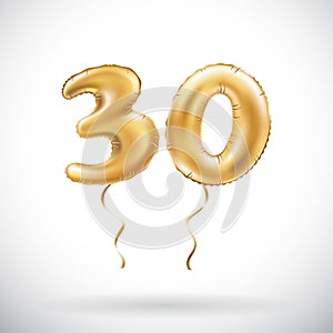 Vector Golden number 30 thirty metallic balloon. Party decoration golden balloons. Anniversary sign for happy holiday, celebration