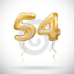 Vector Golden number 54 fifty four metallic balloon. Party decoration golden balloons. Anniversary sign for happy holiday, celebra