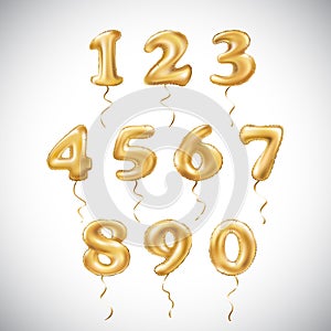 Vector Golden number metallic balloon. Party decoration golden balloons. Anniversary sign for happy holiday, celebration, birthday