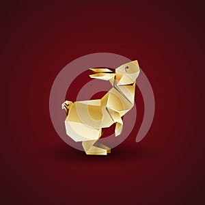 Vector golden origami rabbit